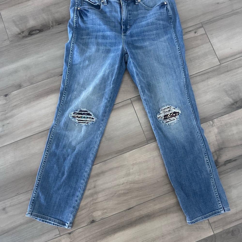 White House Black Market Distressed Blue Straight Leg Jeans